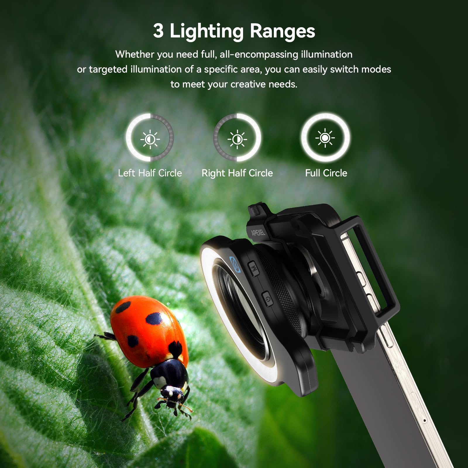 Foto 5 | Lente Macro Apexel 10-20x Para Fotografía Hd Para Iphone Y Android - Venta Internacional.