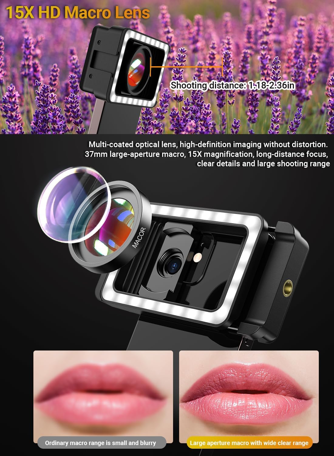 Foto 7 pulgar | Lente Macro Apexel 15x Con Luz De Relleno Led Para Iphone Y Android - Venta Internacional.