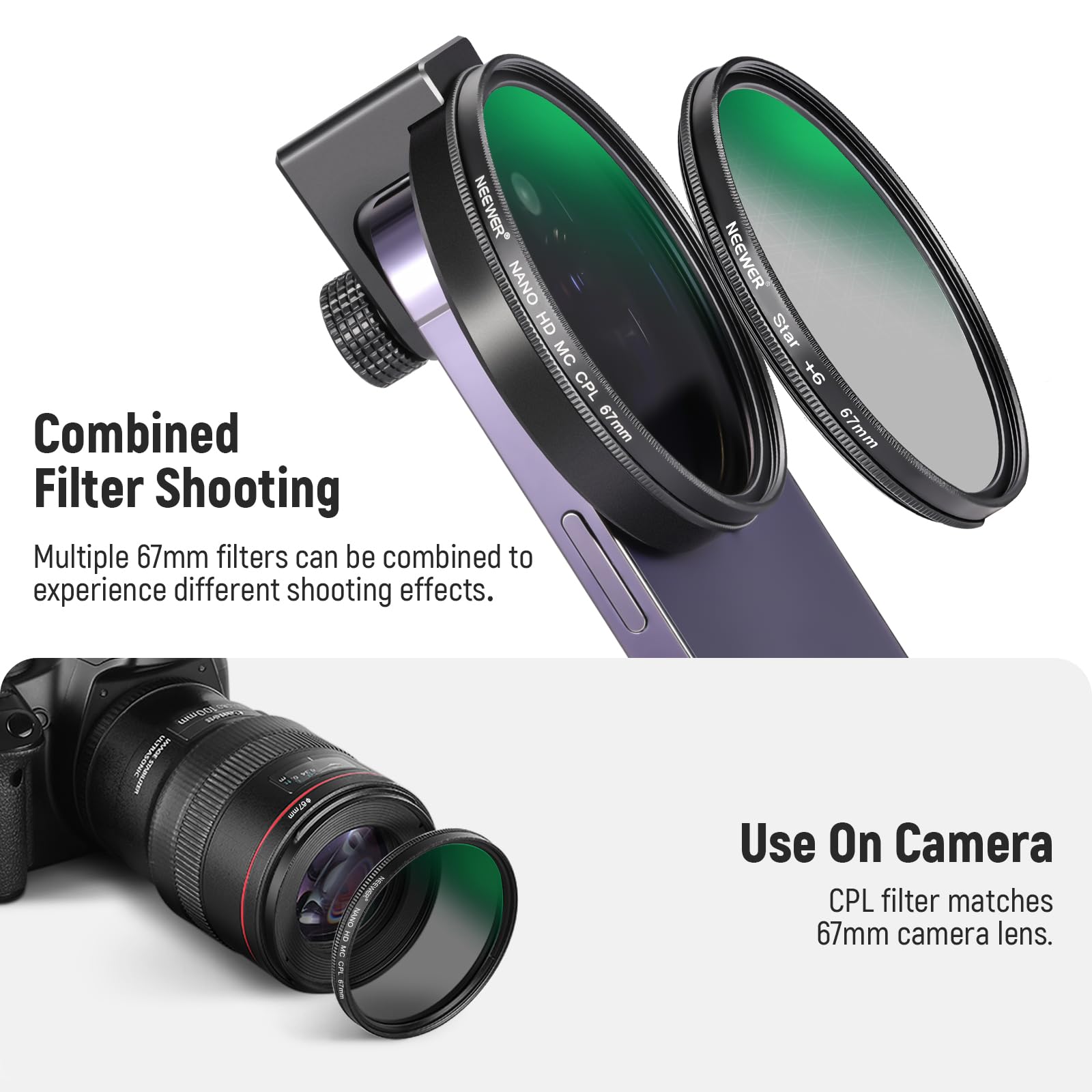 Foto 7 | Filtro Cpl Neewer Fl-27 Para Teléfono, Lente De Cámara De 67 Mm Con Clip - Venta Internacional.