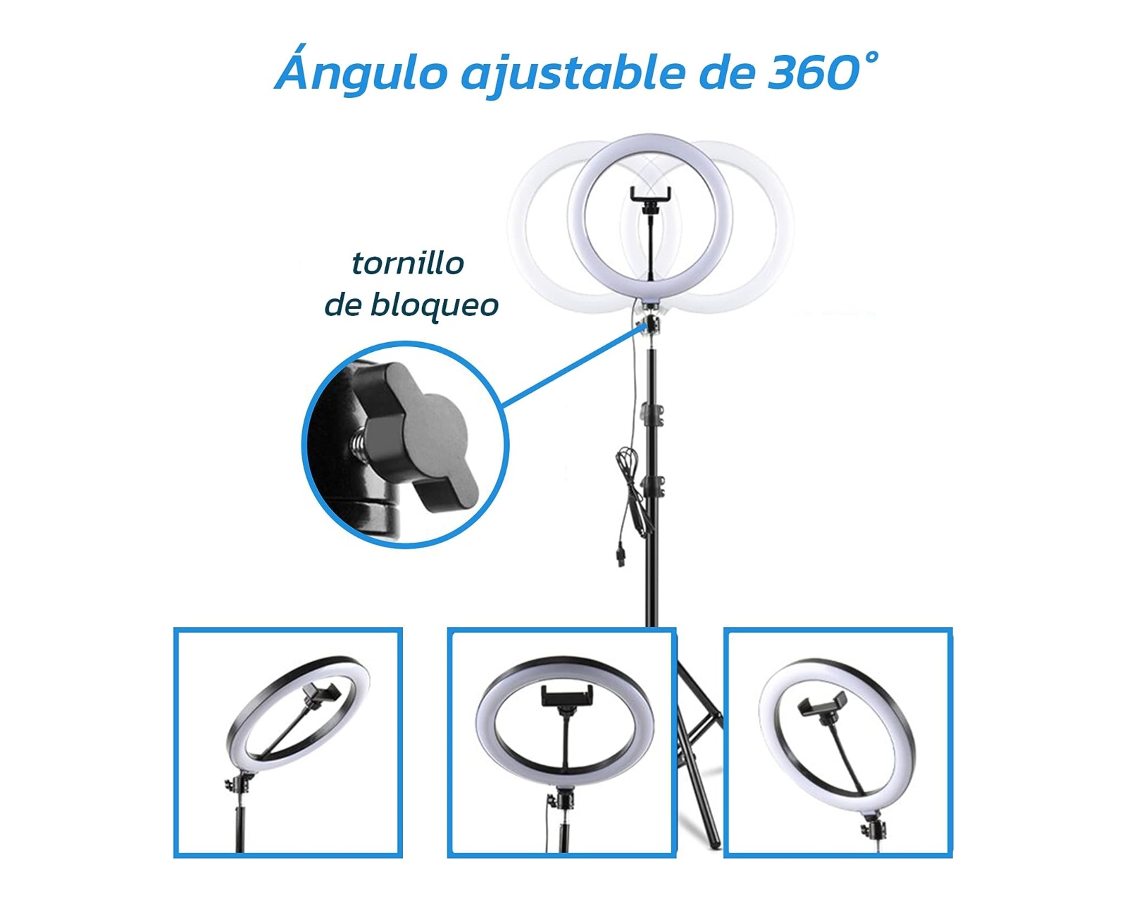 Foto 5 pulgar | Aro de Luz Led 10'' Bluelander Negro con Soporte para Celular