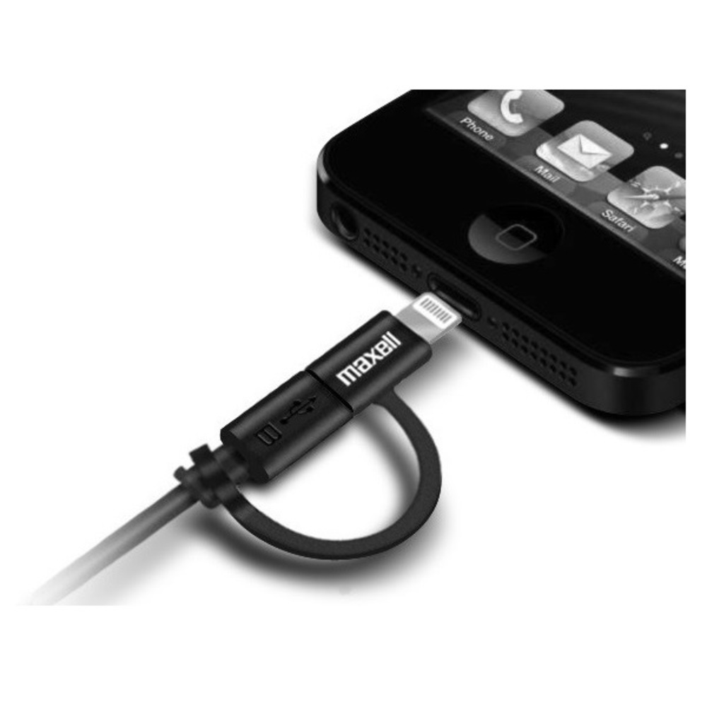 Foto 4 pulgar | Cable Maxell Micro USB Con Adaptador para Lightning 2 en 1 color Negro 347444