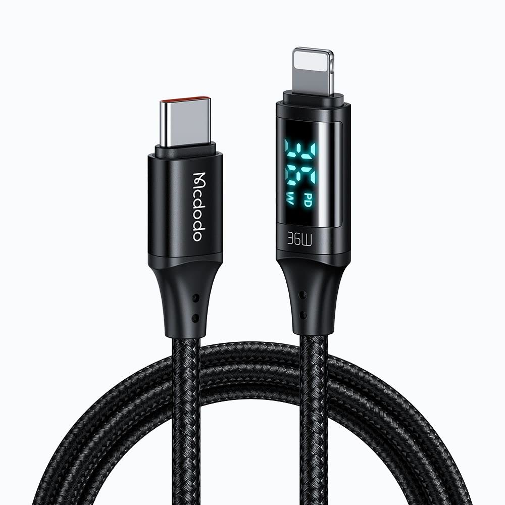 Cable Usb Tipo C a Lightning Mcdodo para iPhone Carga Rápida 36w de Potencia Pantalla Digital 1.2m