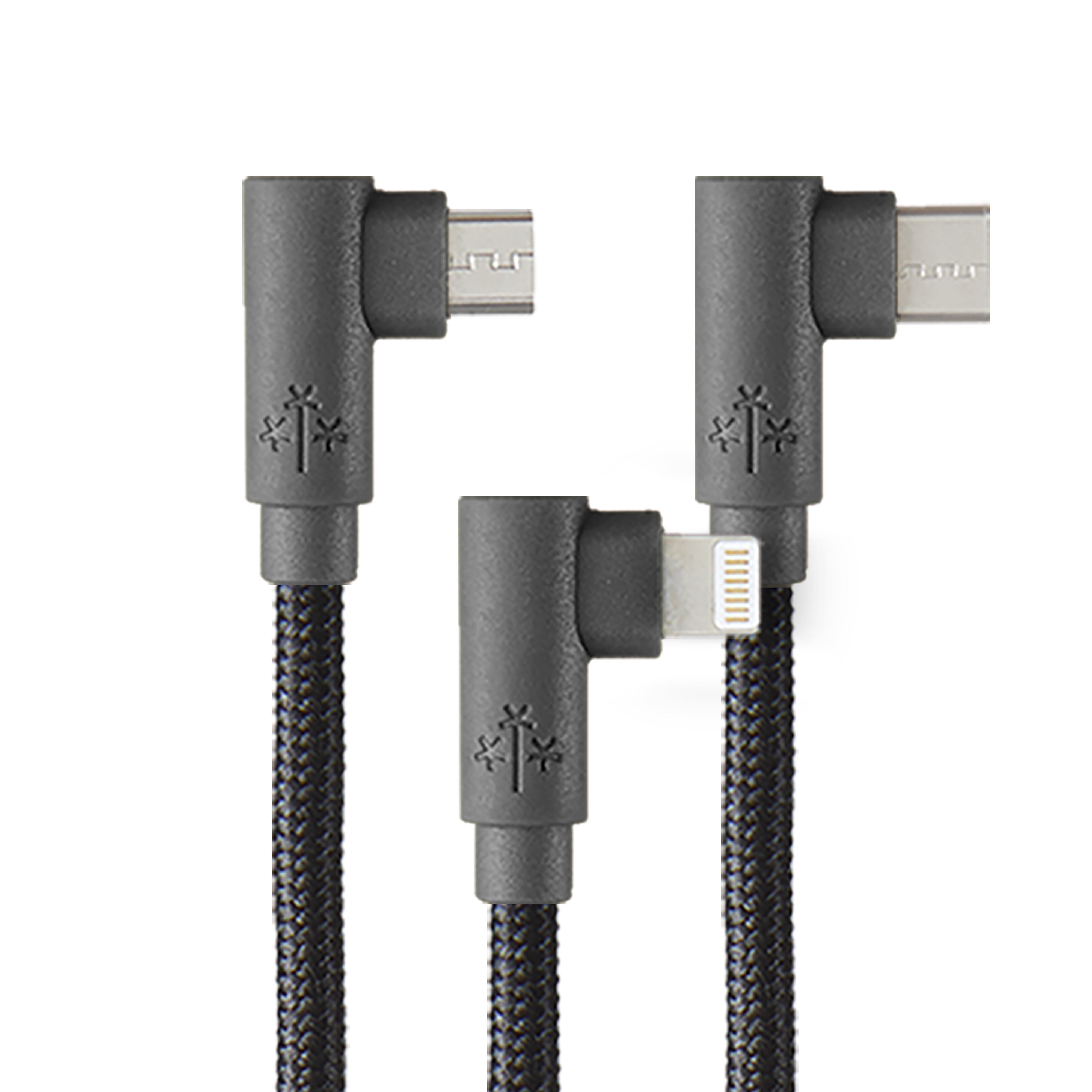 Foto 2 pulgar | Cable 3en1 Hune Hiedra color Gris Sustentable Microusb Tipo C y Lightning 90 Grados