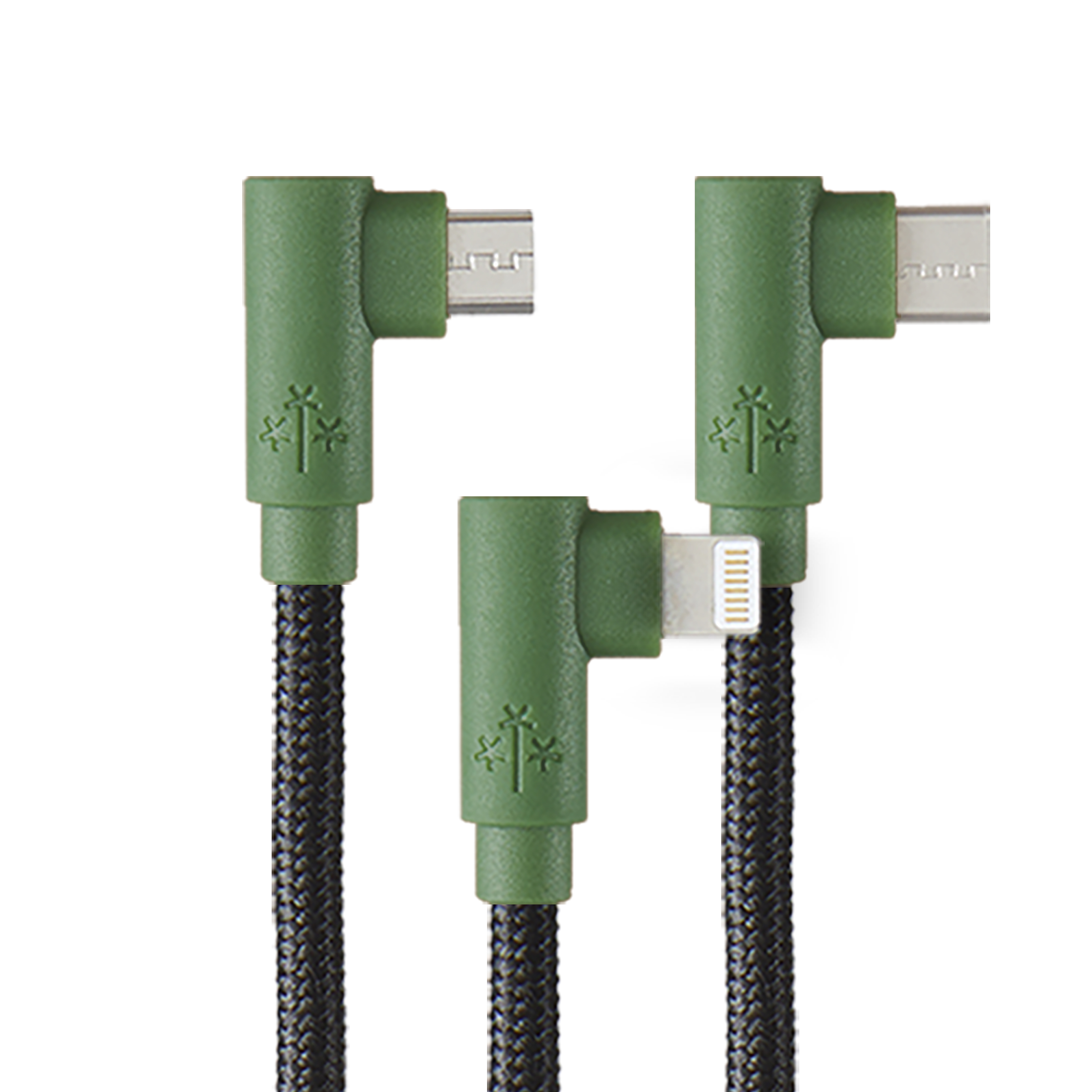 Foto 2 pulgar | Cable 3en1 Hune Hiedra color Verde Sustentable Microusb Tipo C y Lightning 90 Grados