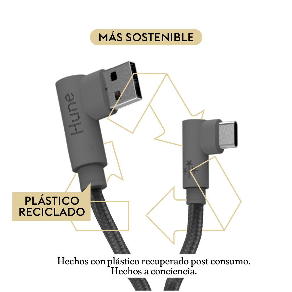 Foto 3 | Cable Tipo C Hune Hiedra color Gris Sustentable Carga Rápida y Datos