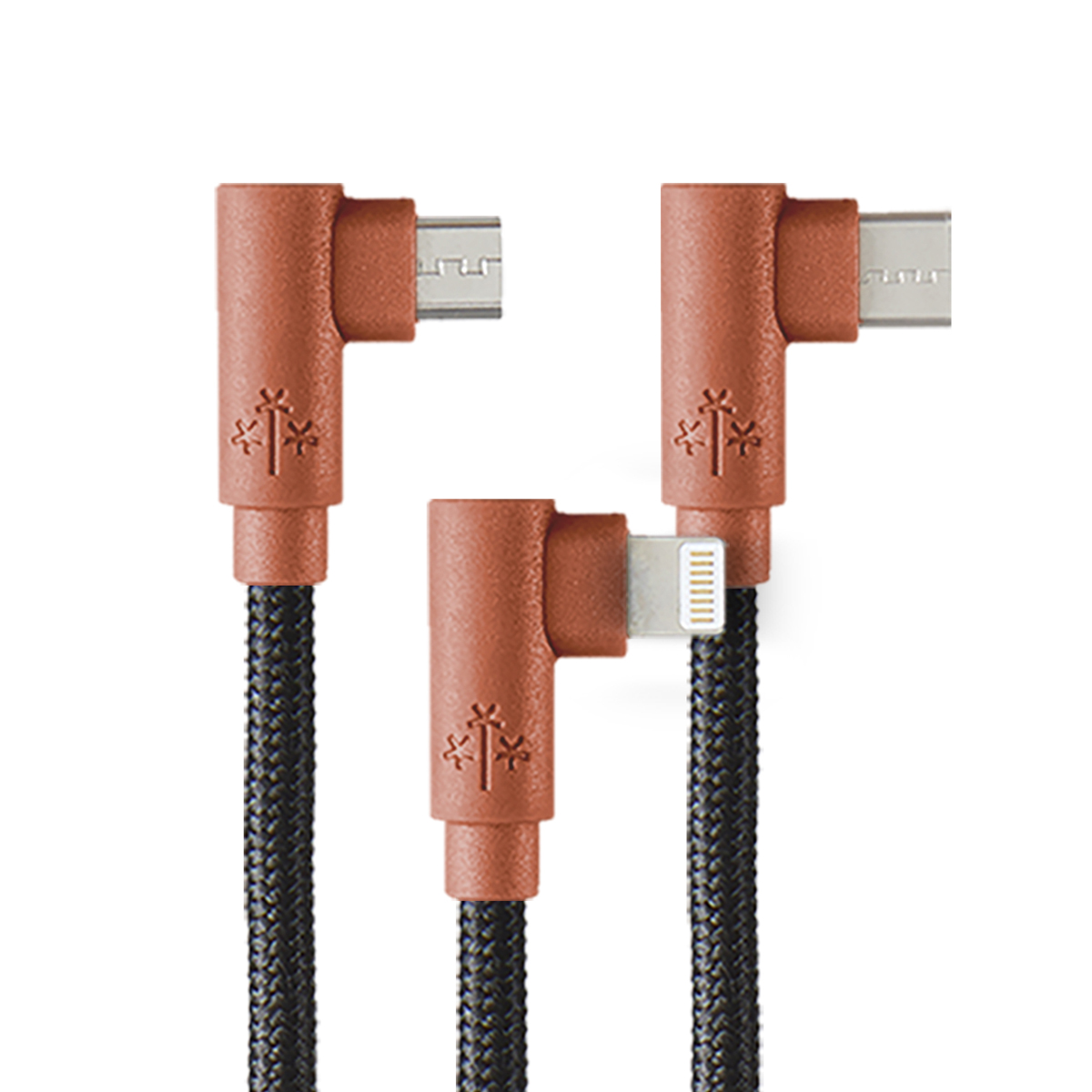 Foto 2 pulgar | Cable 3en1 Hune Hiedra color Marrón Sustentable Microusb Tipo C y Lightning 90 Grados