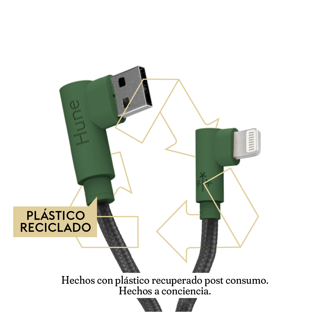 Foto 4 pulgar | Cable Lightning Hune Hiedra color Verde Sustentable 90 Grados Compatible con iPhone