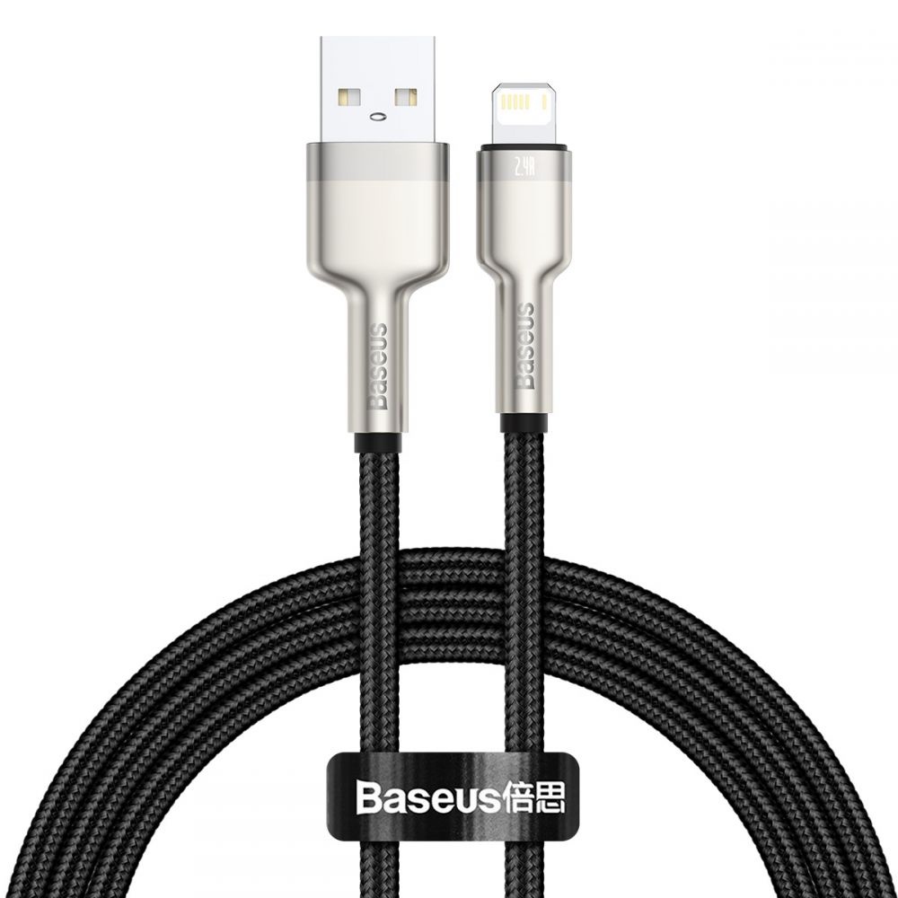 Cable para iPhone Baseus Conectores Reforzados Metálico 2.4a 200 cm color Negro