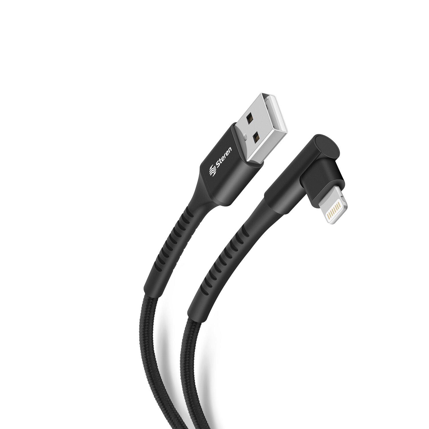 Foto 2 pulgar | Cable Steren USB a Lightning con Conector a 90° de 1 m color Negro