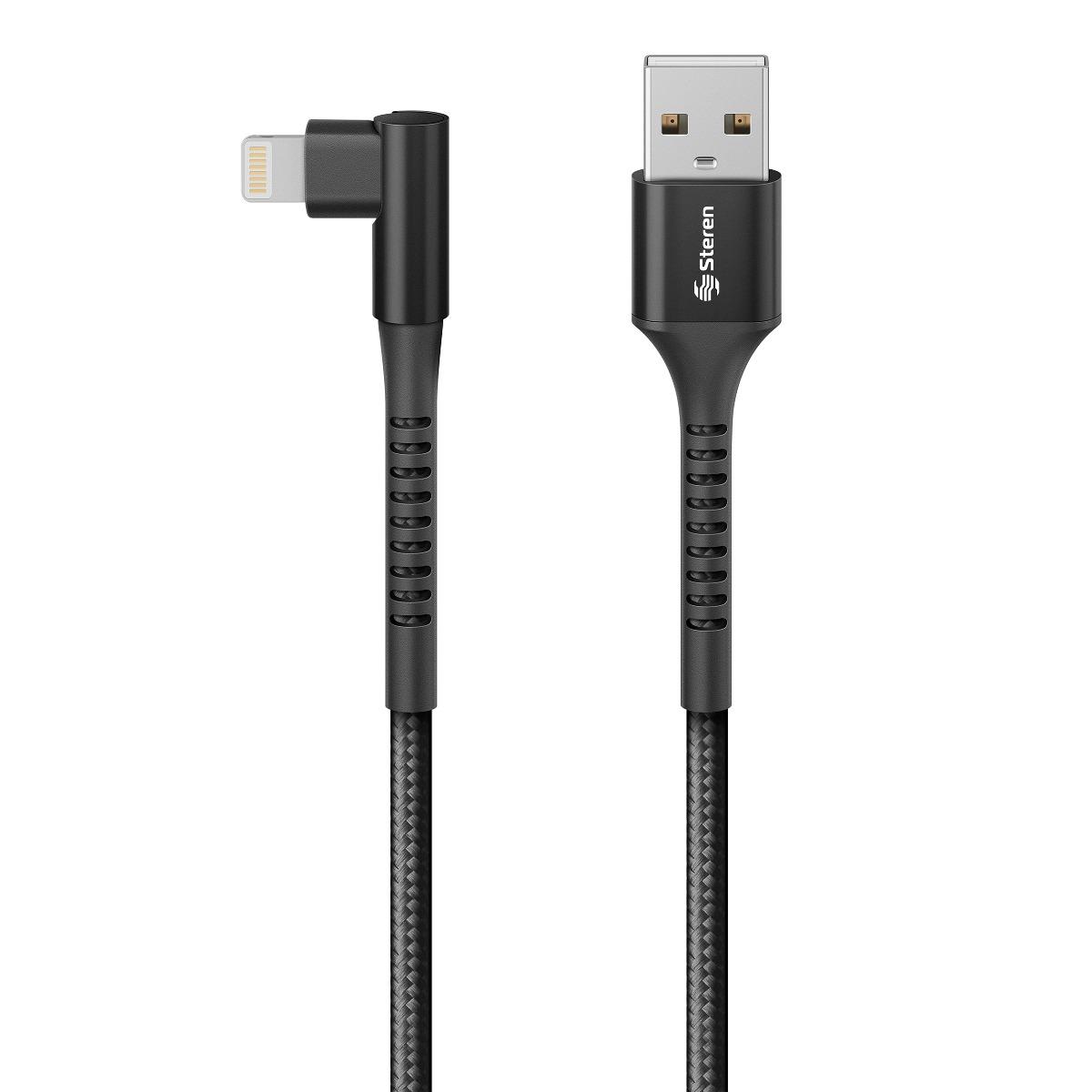 Foto 3 pulgar | Cable Steren USB a Lightning con Conector a 90° de 1 m color Negro