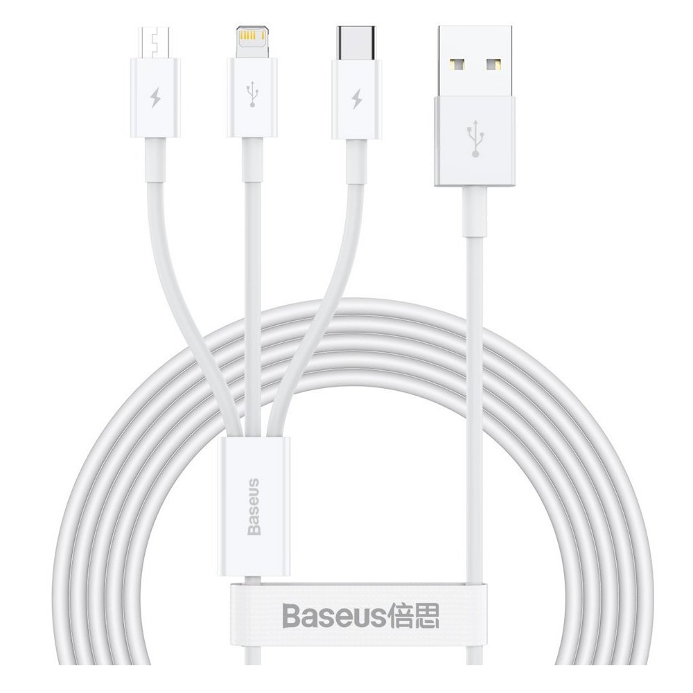 Cable 3 en 1 color Blanco para Iphone Tipo C Microusb 3.5A Baseus