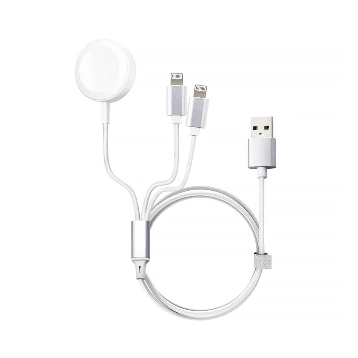 Cable Cargador Ele-Gate CH75 color Blanco 3 en 1 para iWatch y iPhone