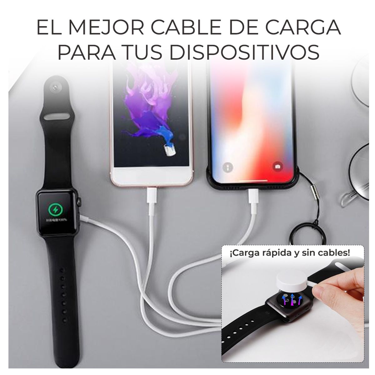 Foto 4 pulgar | Cable Cargador Ele-Gate CH75 color Blanco 3 en 1 para iWatch y iPhone