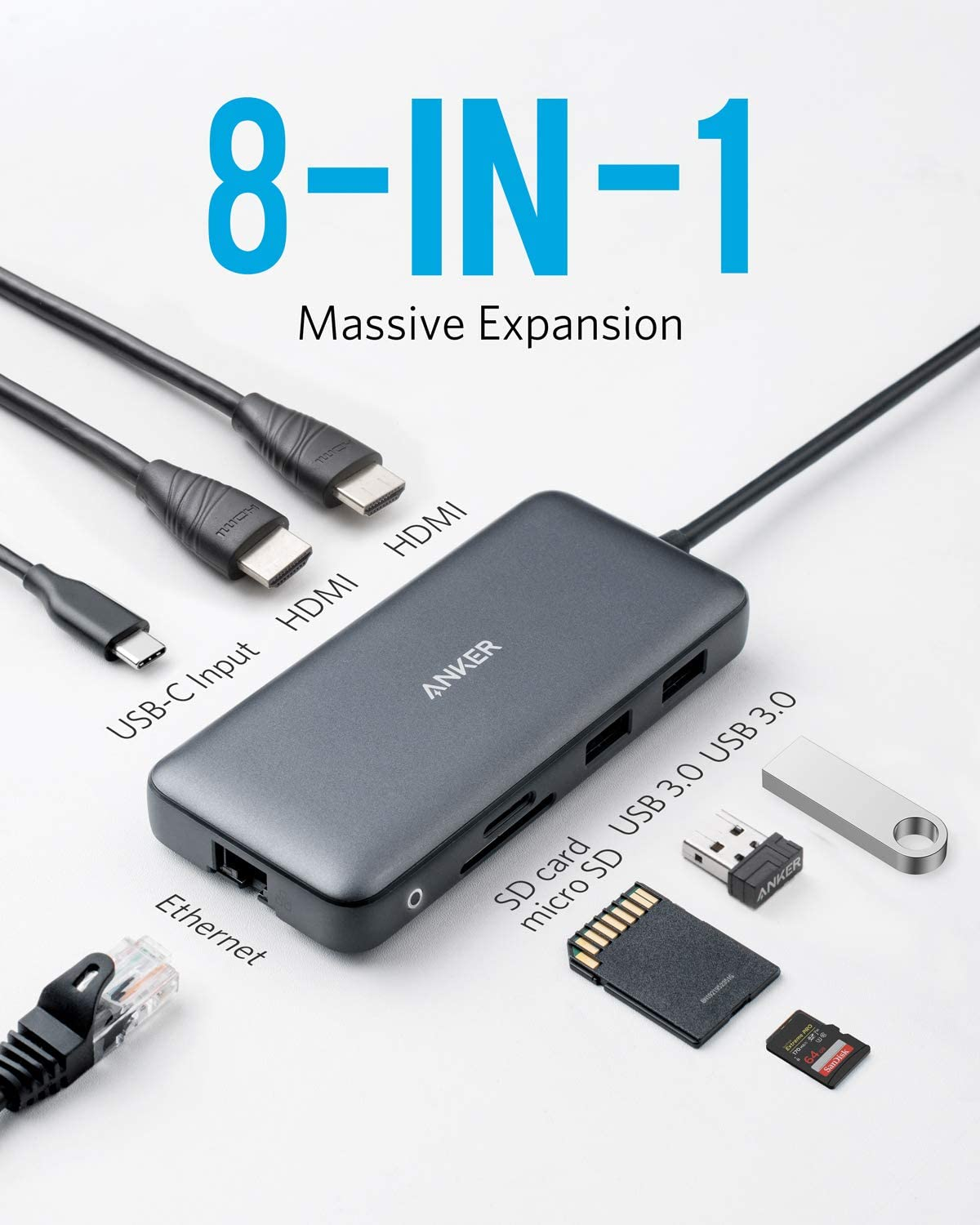 Foto 3 pulgar | Venta Internacional - Hub Usb C De Anker, Powerexpand 8-en-1 Con Dual 4k Hdmi, Carga 100w, Ethernet 1 Gbps, 2 Puer