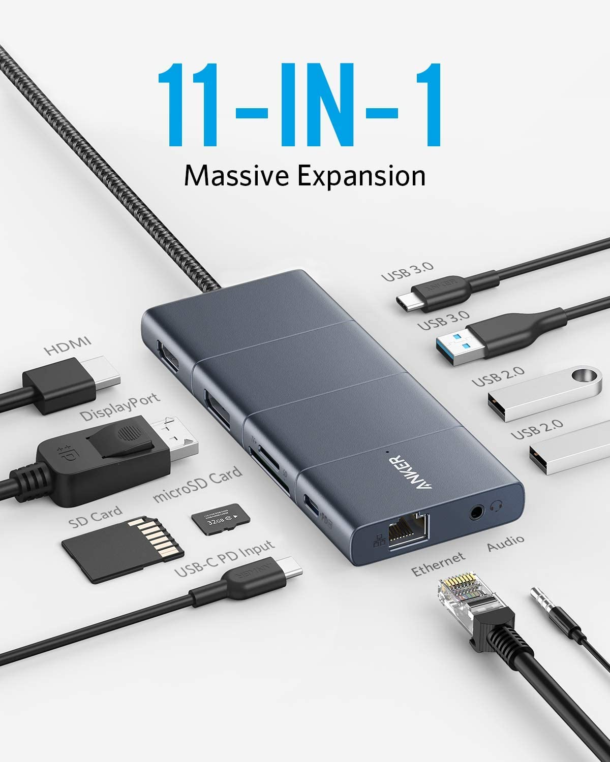 Foto 2 | Venta Internacional - Concentrador Usb C, Adaptador Hub 11 En 1 Anker, Hdmi/dp 4k@60hz, 100w, Usb-c/a, Ethernet 1