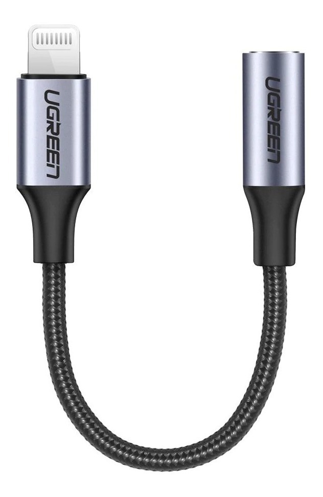 Foto 2 pulgar | Cable Ugreen 30756 color Negro Lightning a Jack 3.5 mm Aux M-F Trenzado 10 cm