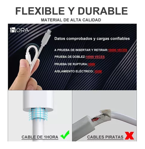 Foto 4 pulgar | Cable Usb 1hora Salida V8 2.1a 2m Blanco Cab178