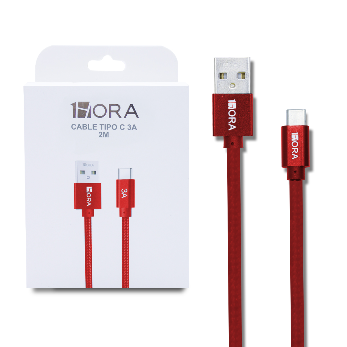 Cable Nylon Reforzado Tipo C Carga Rapida 3A 1M Rojo