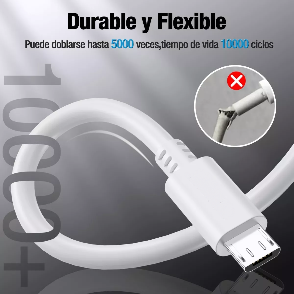 Foto 3 pulgar | Cable V8 Micro Usb Reforzado 1.5m ( Paquete 10 Pzs ) Eo Safe Imports Esi-9263 Blanco