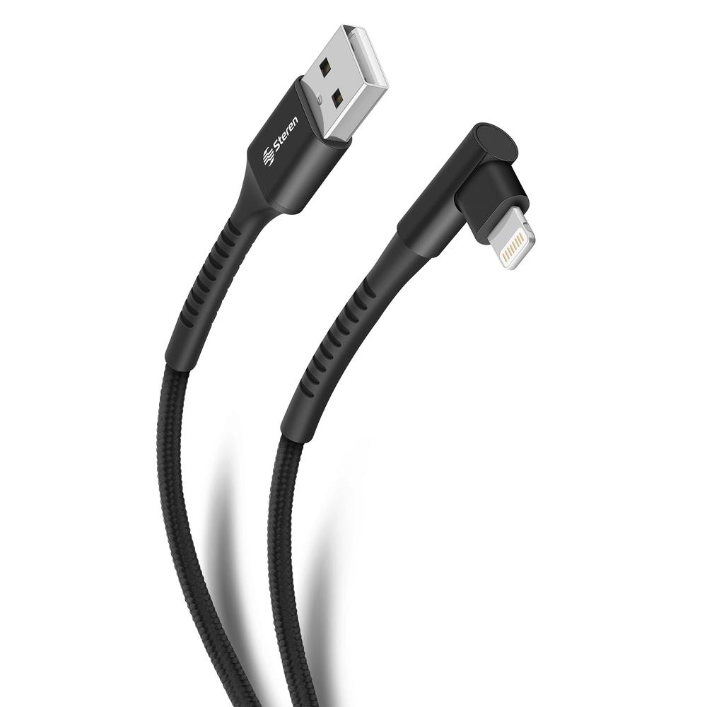 Foto 2 pulgar | Cable Usb a Lightning Steren con Conector 90° 2 M Negro