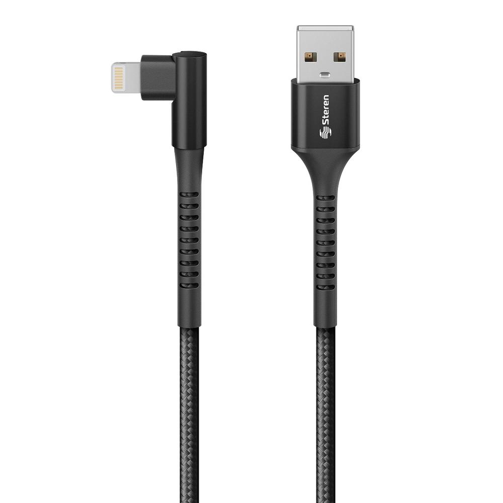 Foto 3 pulgar | Cable Usb a Lightning Steren con Conector 90° 2 M Negro