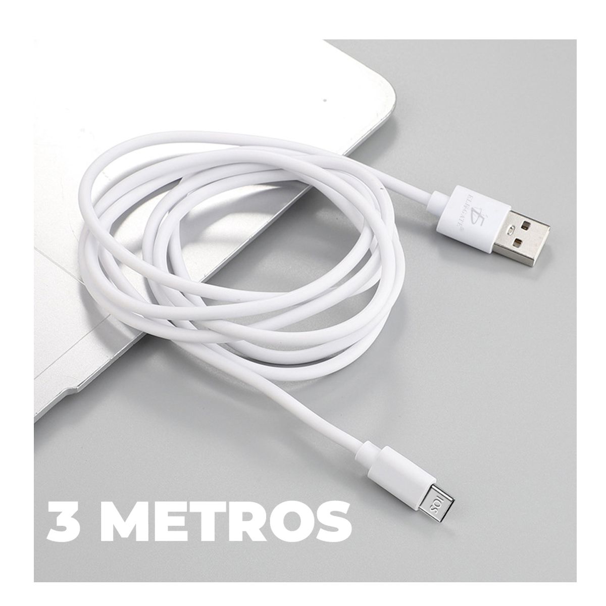 Foto 6 pulgar | Cable De Carga Y Datos Microusb V8 3 Metros 2a Elegate Blanco