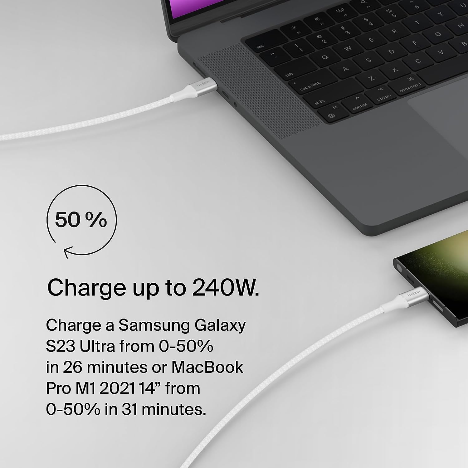 Foto 2 | Venta Internacional - Cable de Alimentación Usb-c A Usb-c Belkin Boostcharge 2 m con Warra