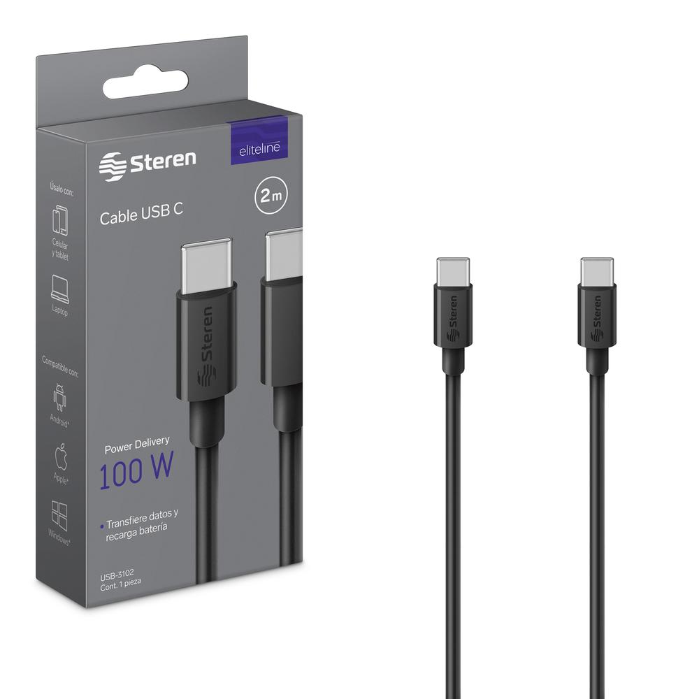 Foto 3 pulgar | Cable Usb C de 2 M Steren 100 W