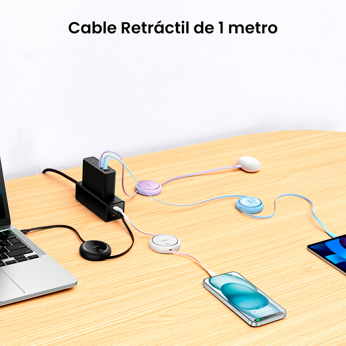 Foto 5 pulgar | Cable USB C 100w Baseus Free2draw Mini Retráctil 1m Azul