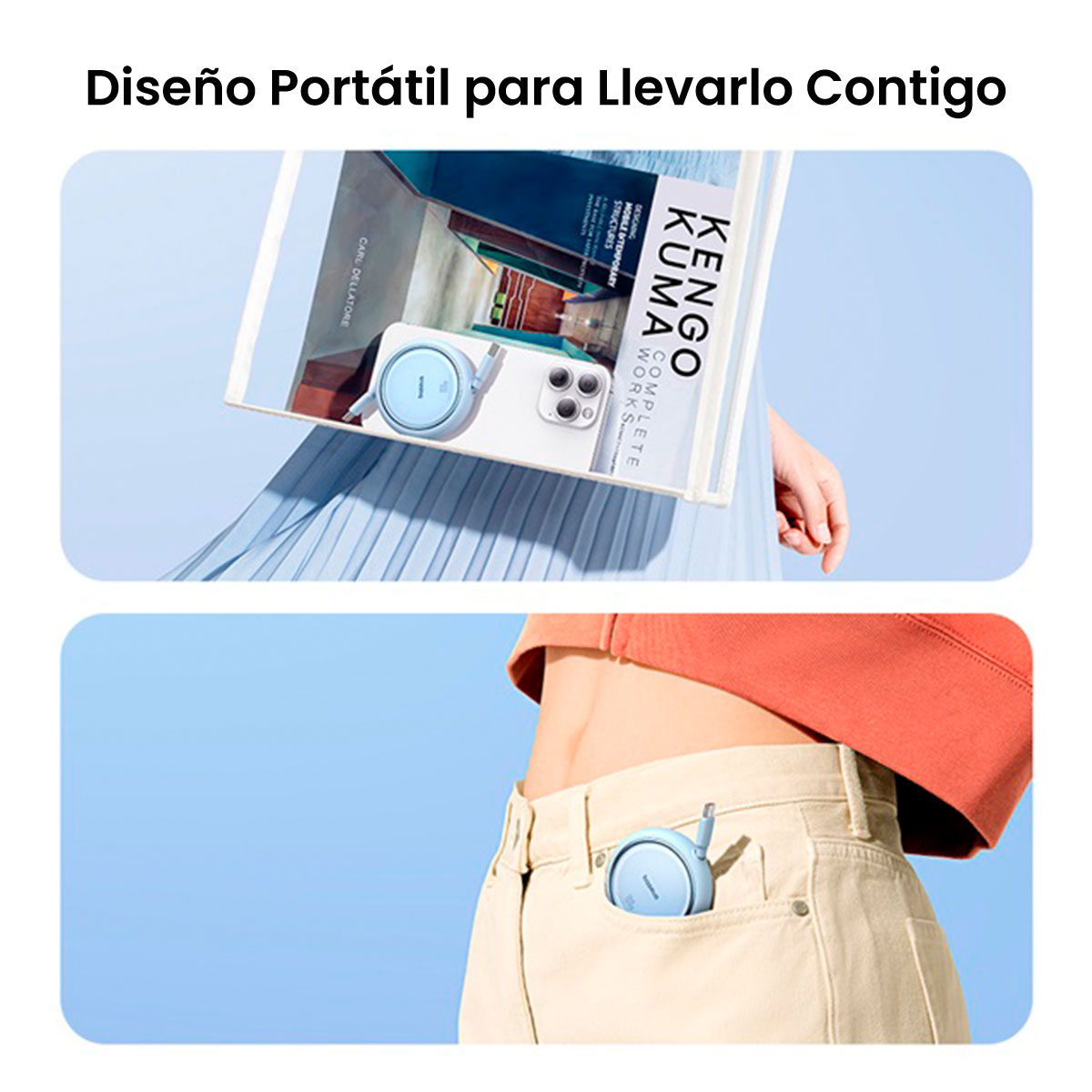 Foto 6 pulgar | Cable USB C 100w Baseus Free2draw Mini Retráctil 1m Azul