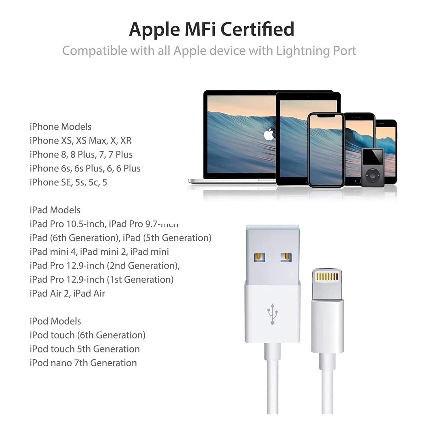 Foto 4 pulgar | Cable Para Iphone Usb A Lightning [mfi Certificado], 2 M, Blanco Calidad Premium…