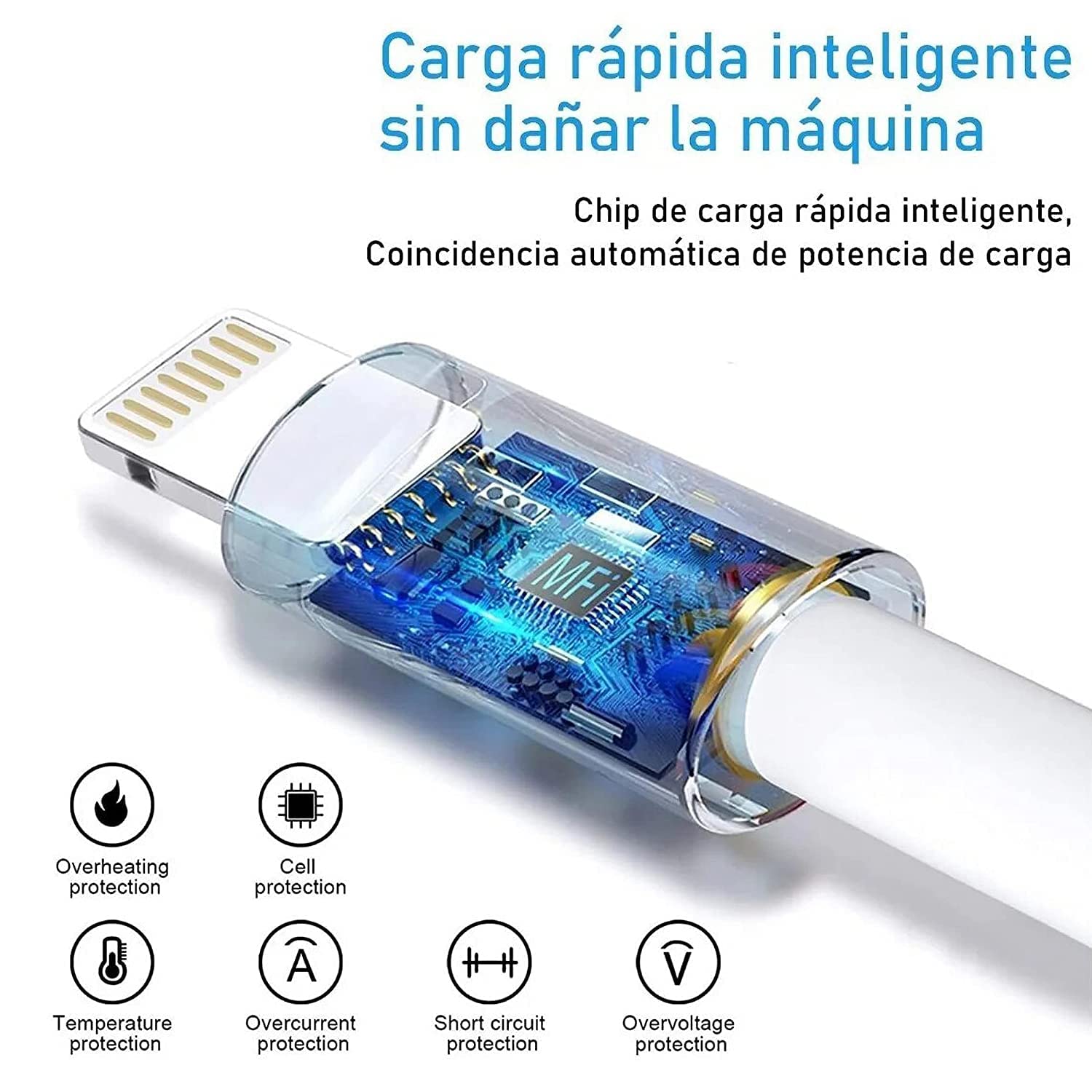 Foto 5 pulgar | Cable Para Iphone Usb A Lightning [mfi Certificado], 2 M, Blanco Calidad Premium…