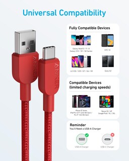 Foto 4 | Cables de Carga Anker 310 USB-A a USB-C Rojos de 6 Pies Paquete de 2 - Venta Internacional