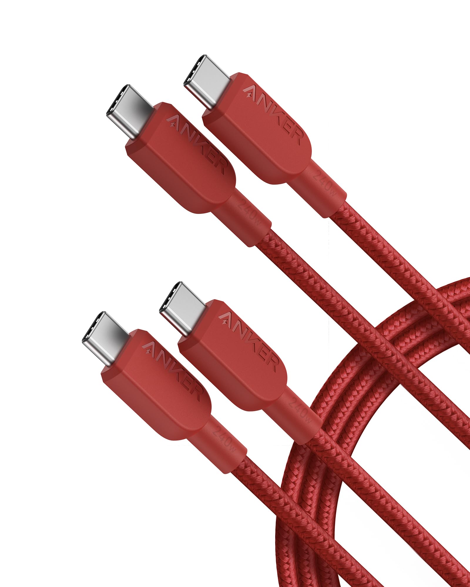 Foto 1 | Cable USB-C a USB-C Anker 240 W Carga Rápida 6 Pies Rojo Paquete de 2 Unidades - Venta Internacional