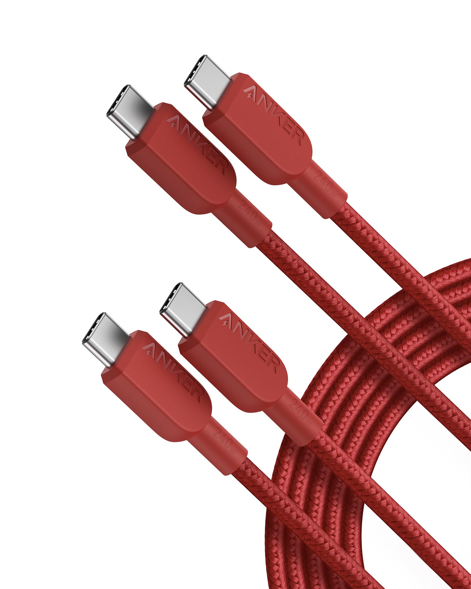 Cable USB-C a USB-C Anker 240 W Carga Rápida 10 Pies Rojo Paquete de 2 - Venta Internacional