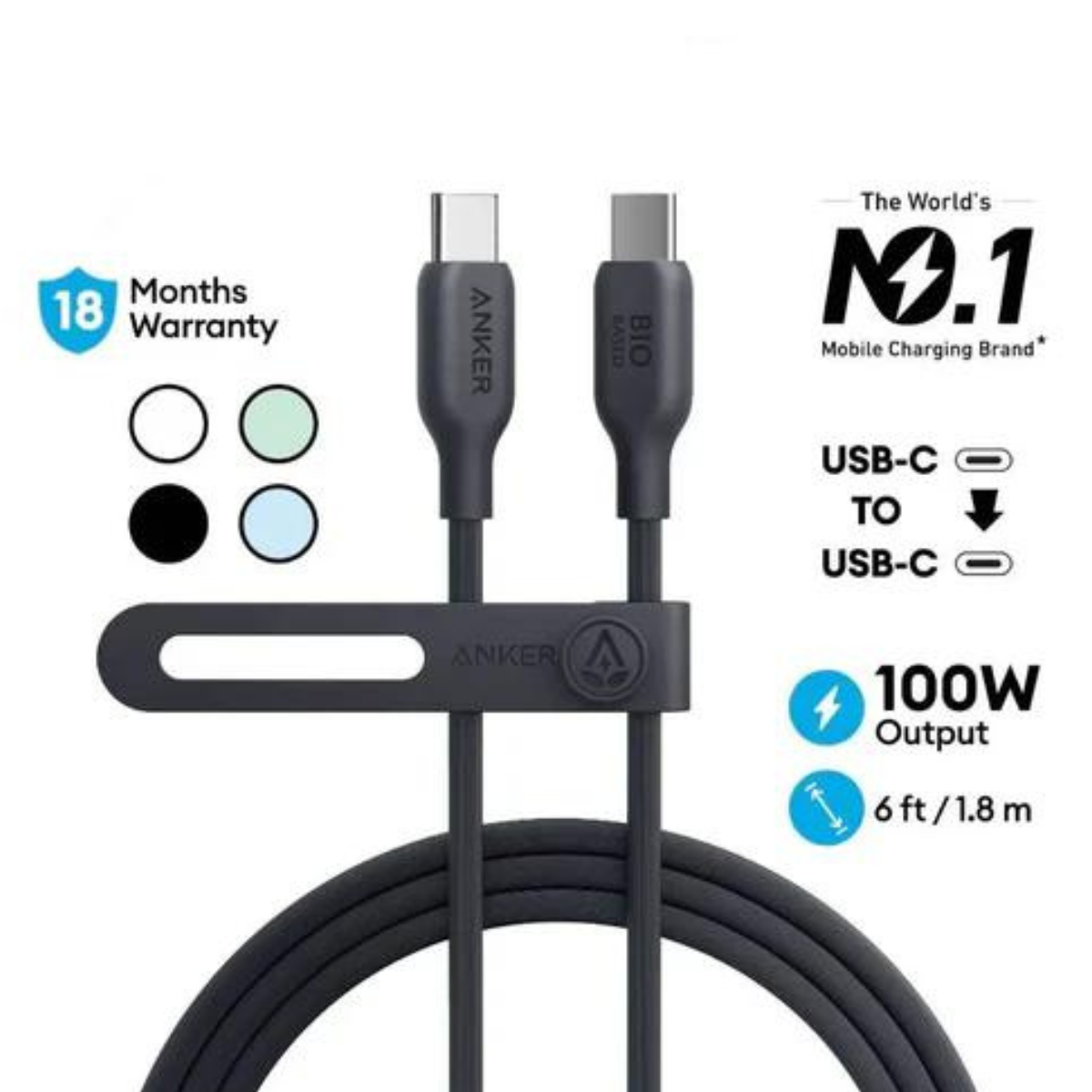 Foto 3 pulgar | Cable Usb C-c Anker 544 Material Bio 2mt Carga Rápida 100w Negro