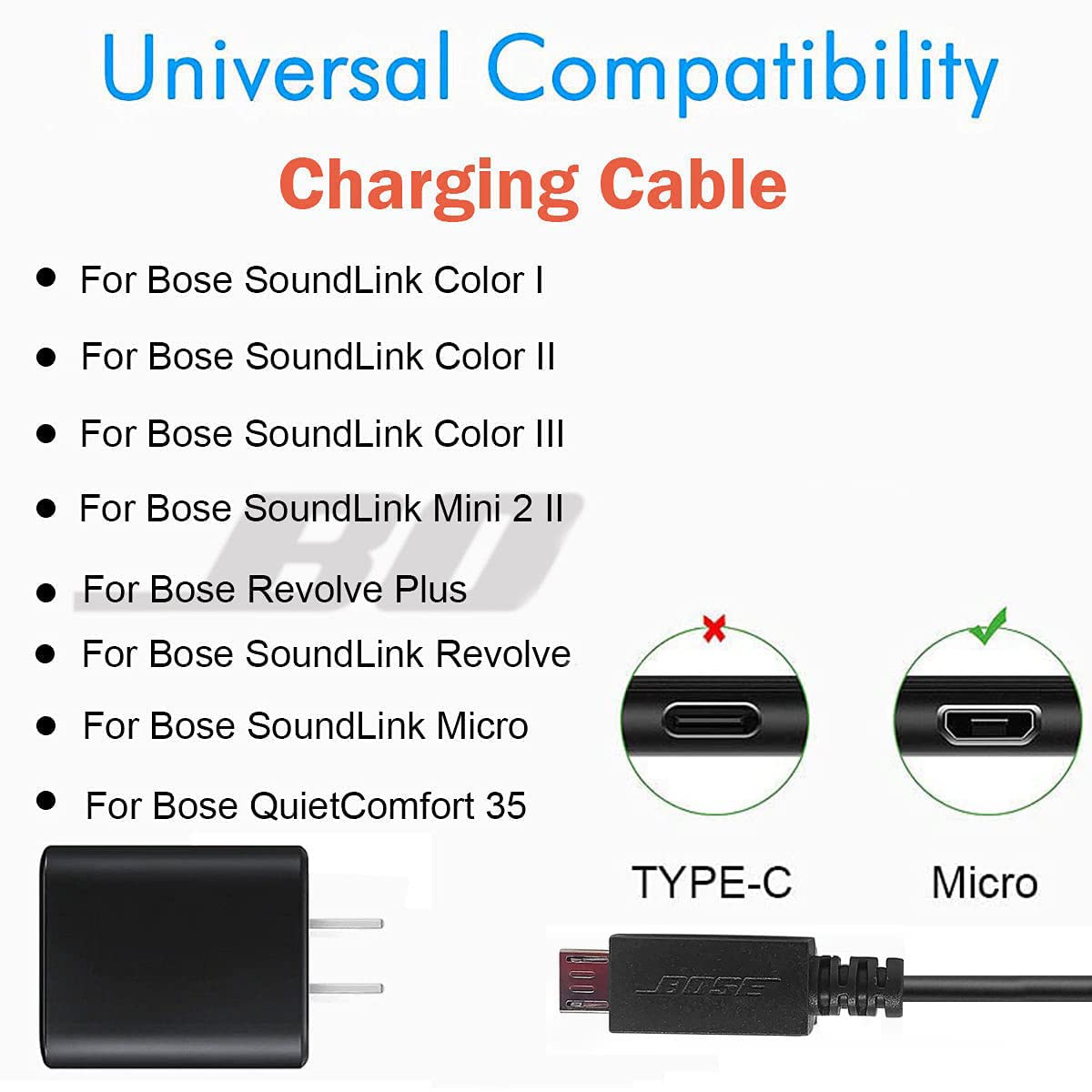 Foto 4 pulgar | Cable De Carga Para Bose Soundlink Color I, Ii, Iii, Mini 2/revolve Plus, Revolve, Quietcomfort 35 Ii - Venta Intern