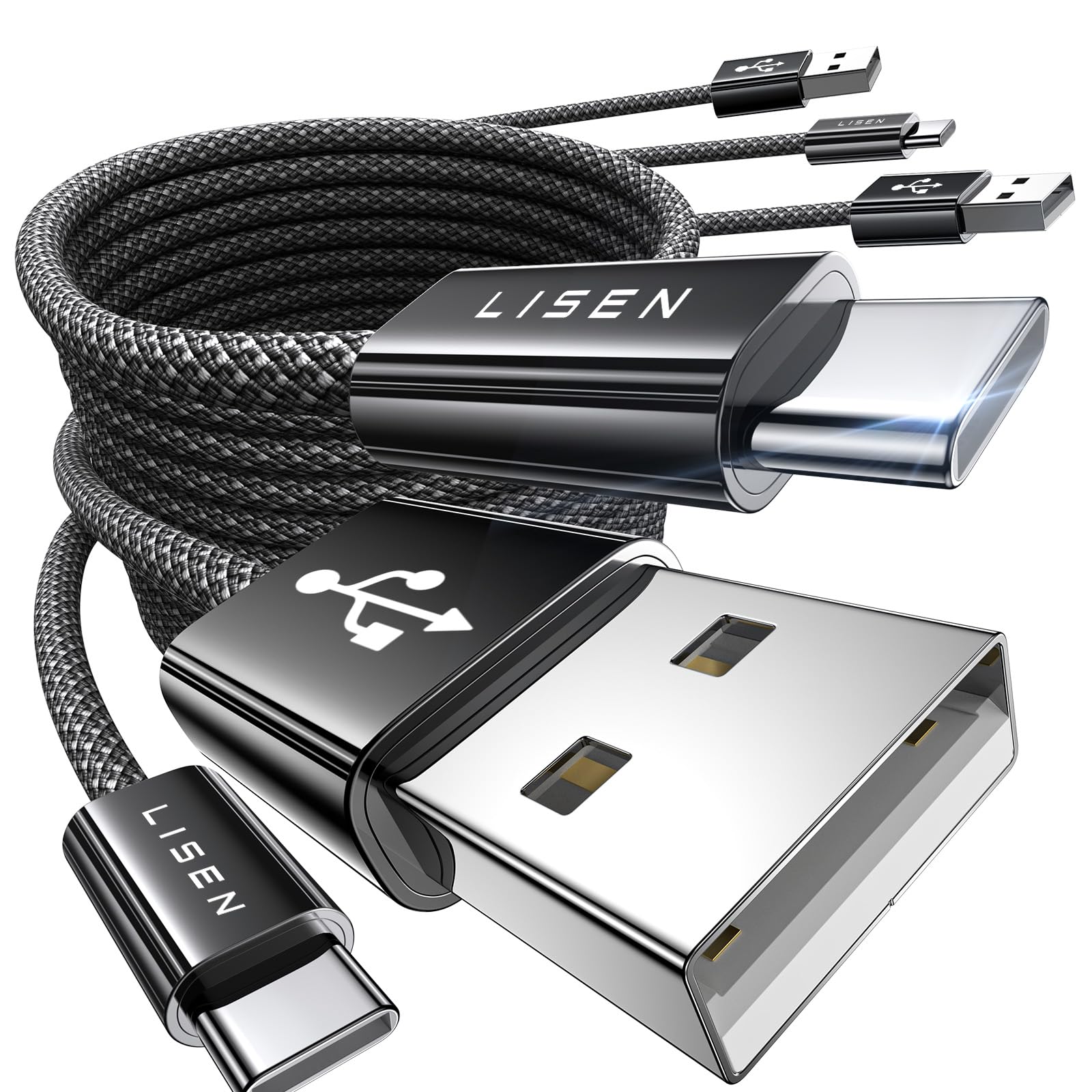 Cable Usb A Usb C Lisen, Paquete De 3 [1 M+2 M+3 M] Para Iphone Samsung - Venta Internacional.