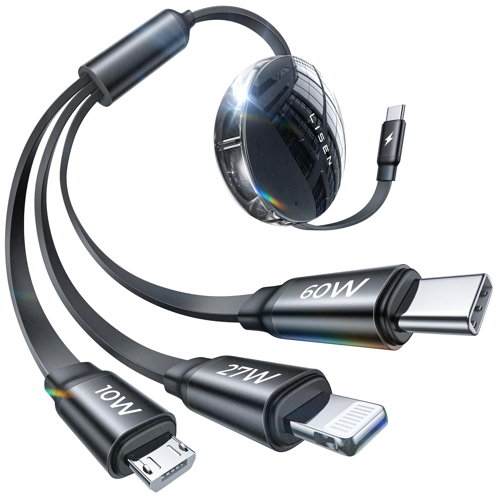 Foto 2 pulgar | Cable De Carga Lisen 60w 3.5a 3-en-1 Retráctil Para Iphone - Venta Internacional.