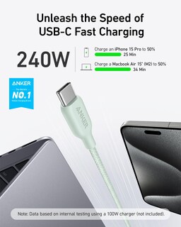 Foto 2 | Cable Usb C Anker Biobraded Tipo C De Carga Rápida De 6 Pies, Verde - Venta Internacional.