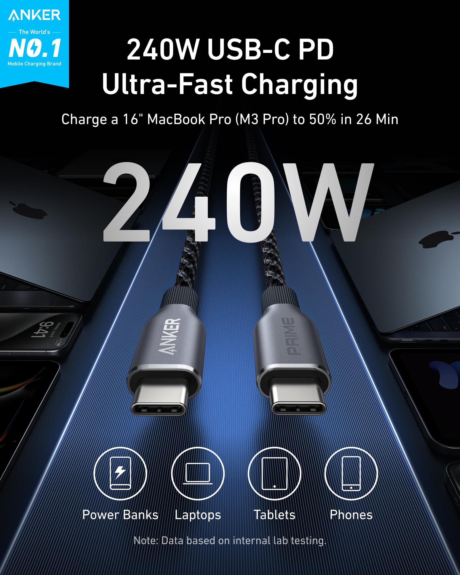 Foto 3 pulgar | Cable Usb C A Usb C Anker Prime De 240 W, 1,8 M, Trenzado Reciclado - Venta Internacional.