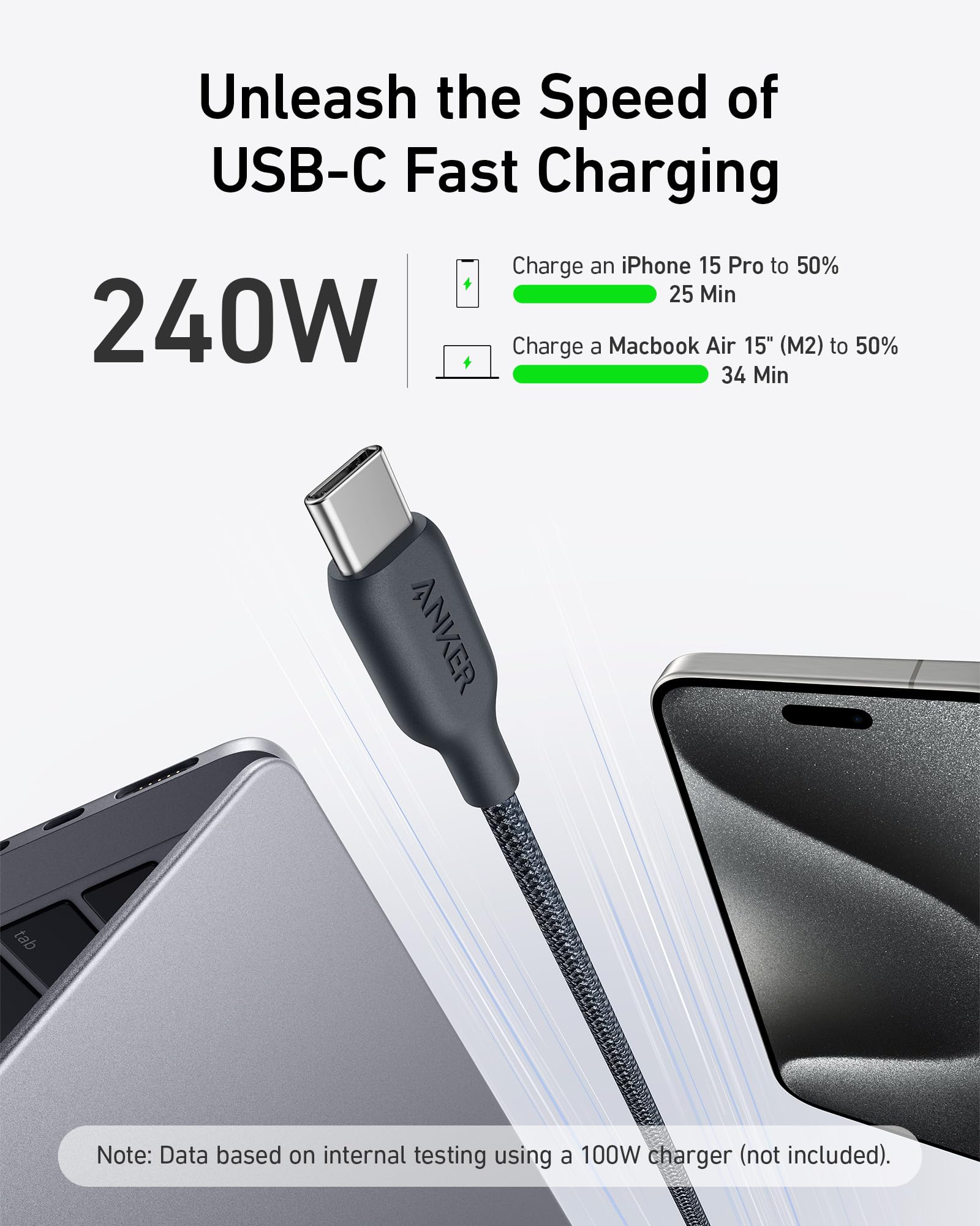 Foto 4 pulgar | Cable Usb C A C Anker Biobraded Fast Charge 240 W 1 M - Venta Internacional.