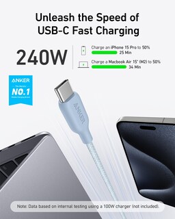 Foto 2 | Cable Usb C Anker, 240 W, Trenzado Biológico, Tipo C, Carga Rápida, 1,8 M - Venta Internacional.