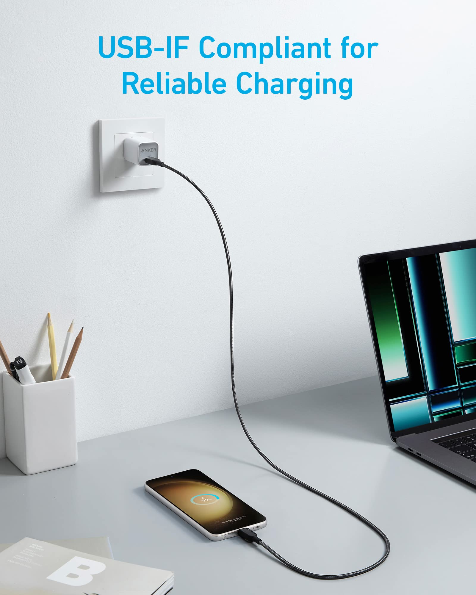 Foto 5 pulgar | Cable Usb C A Usb C Anker Tipo C, Carga Rápida, 3 Pies, Paquete De 2 - Venta Internacional.