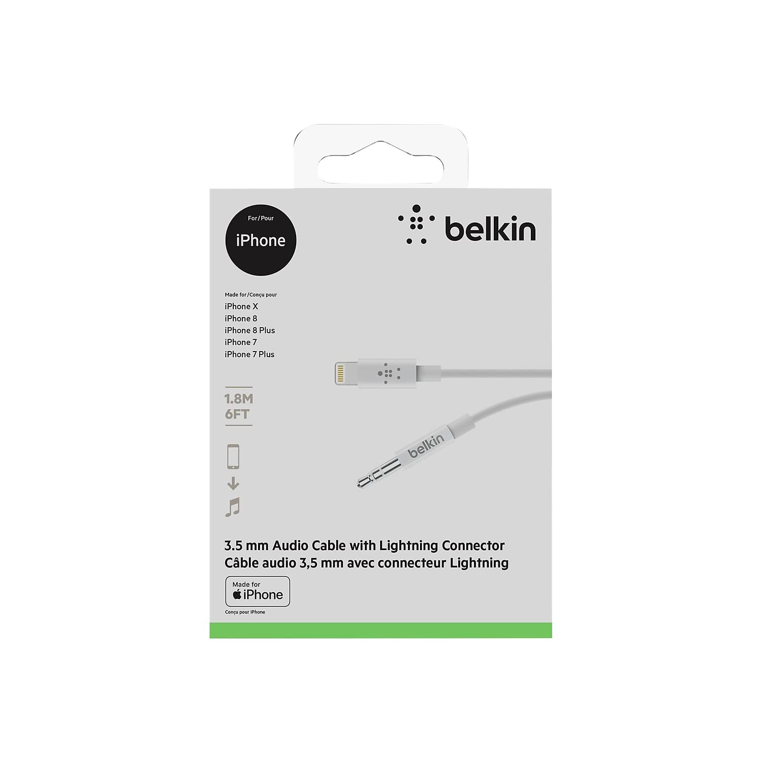 Foto 5 pulgar | Cable De Audio Belkin Av10172bt06-wht De 3,5 Mm A Lightning De 1,8 M - Venta Internacional.