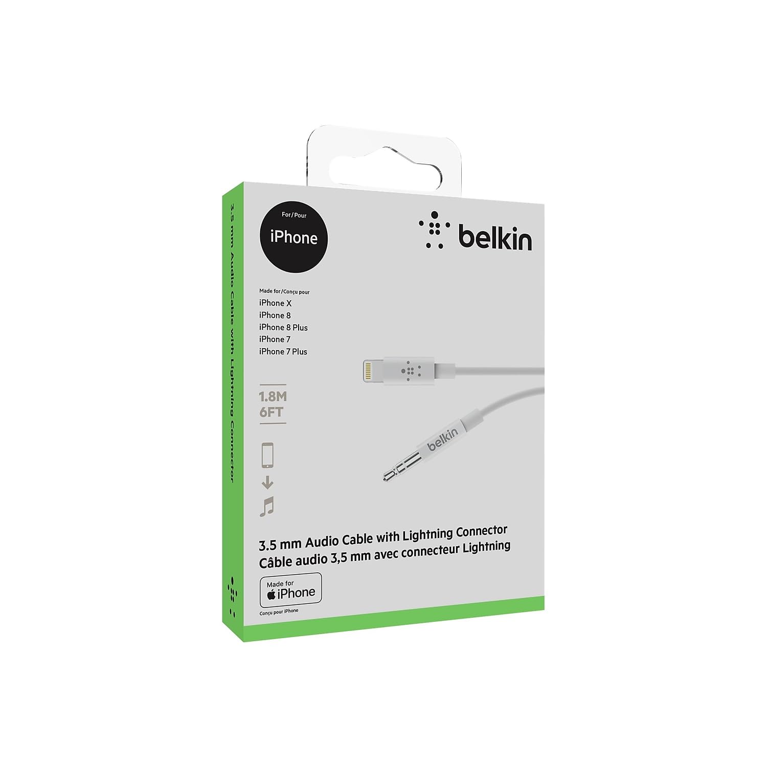 Foto 6 pulgar | Cable De Audio Belkin Av10172bt06-wht De 3,5 Mm A Lightning De 1,8 M - Venta Internacional.