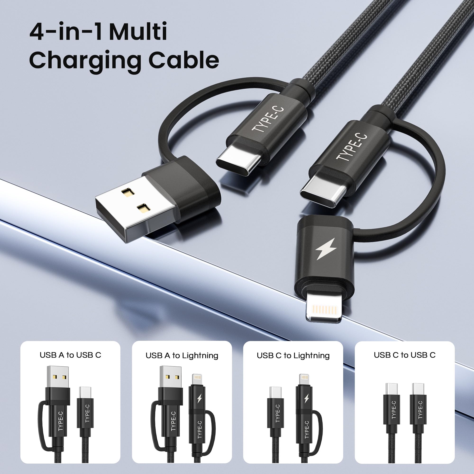 Foto 4 pulgar | Cable De Carga Basesailor 4 En 1 Usb C A Usb C 60 W 1 M - Venta Internacional.
