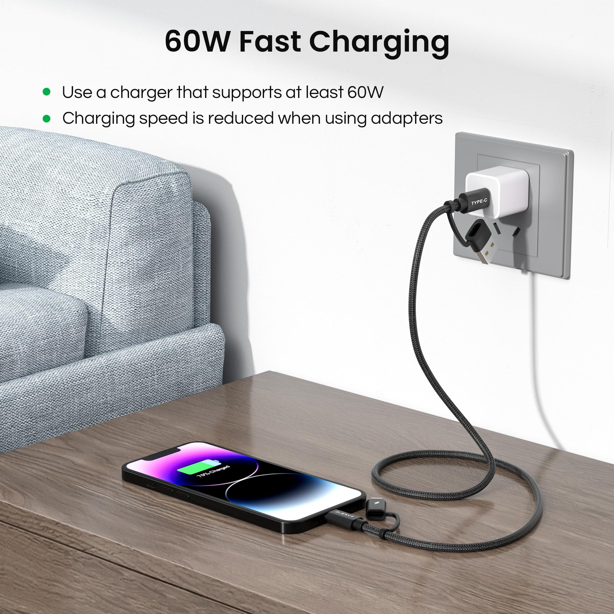 Foto 5 pulgar | Cable De Carga Basesailor 4 En 1 Usb C A Usb C 60 W 1 M - Venta Internacional.
