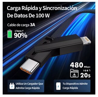 Foto 2 | Cable Wünd Usb Carga 4 En 1 Rapida 100w Qc 5.0 Datos 2 Metro