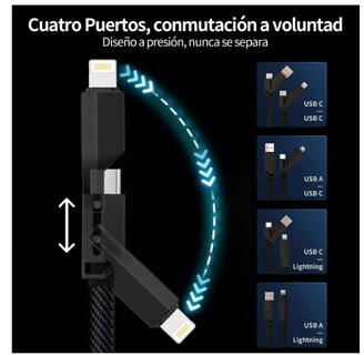 Foto 3 | Cable Wünd Usb Carga 4 En 1 Rapida 100w Qc 5.0 Datos 2 Metro